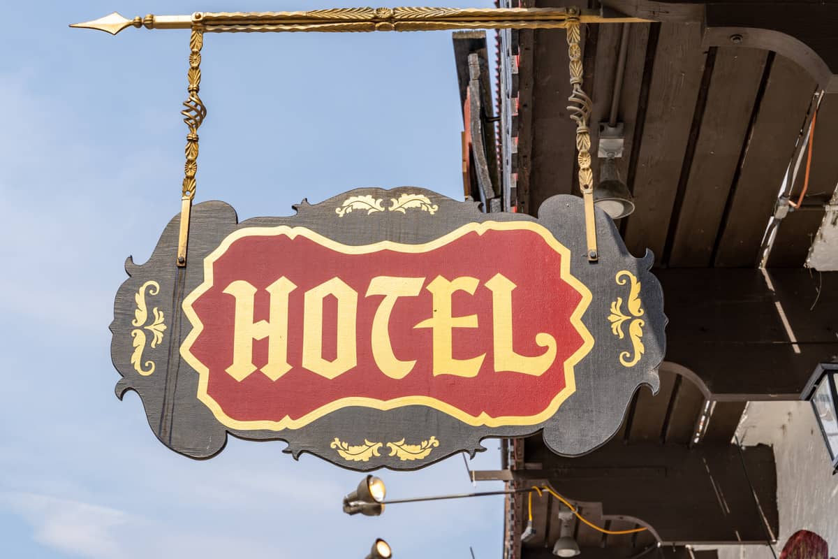 Ornate hanging Hotel sign
